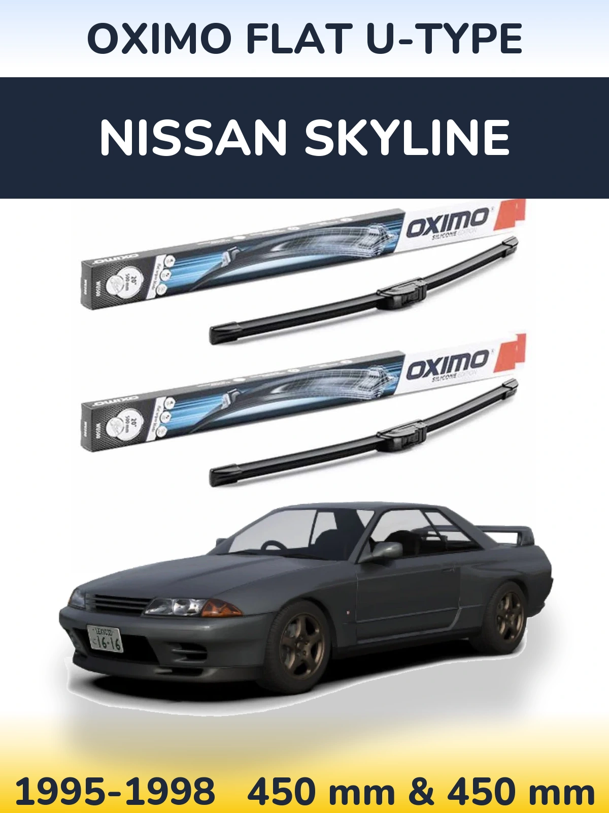 Front wiper blade set Oximo Flat U-type 450 & 450 мм for Nissan Skyline 1995-1998