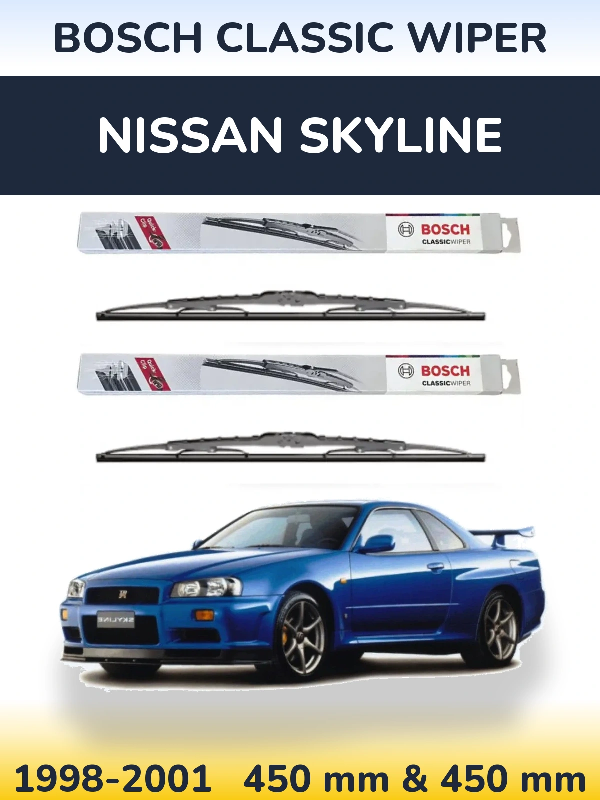 Комплект передніх щіток BOSCH Classic Wiper 450 & 450 мм для Nissan Skyline 1998-2001