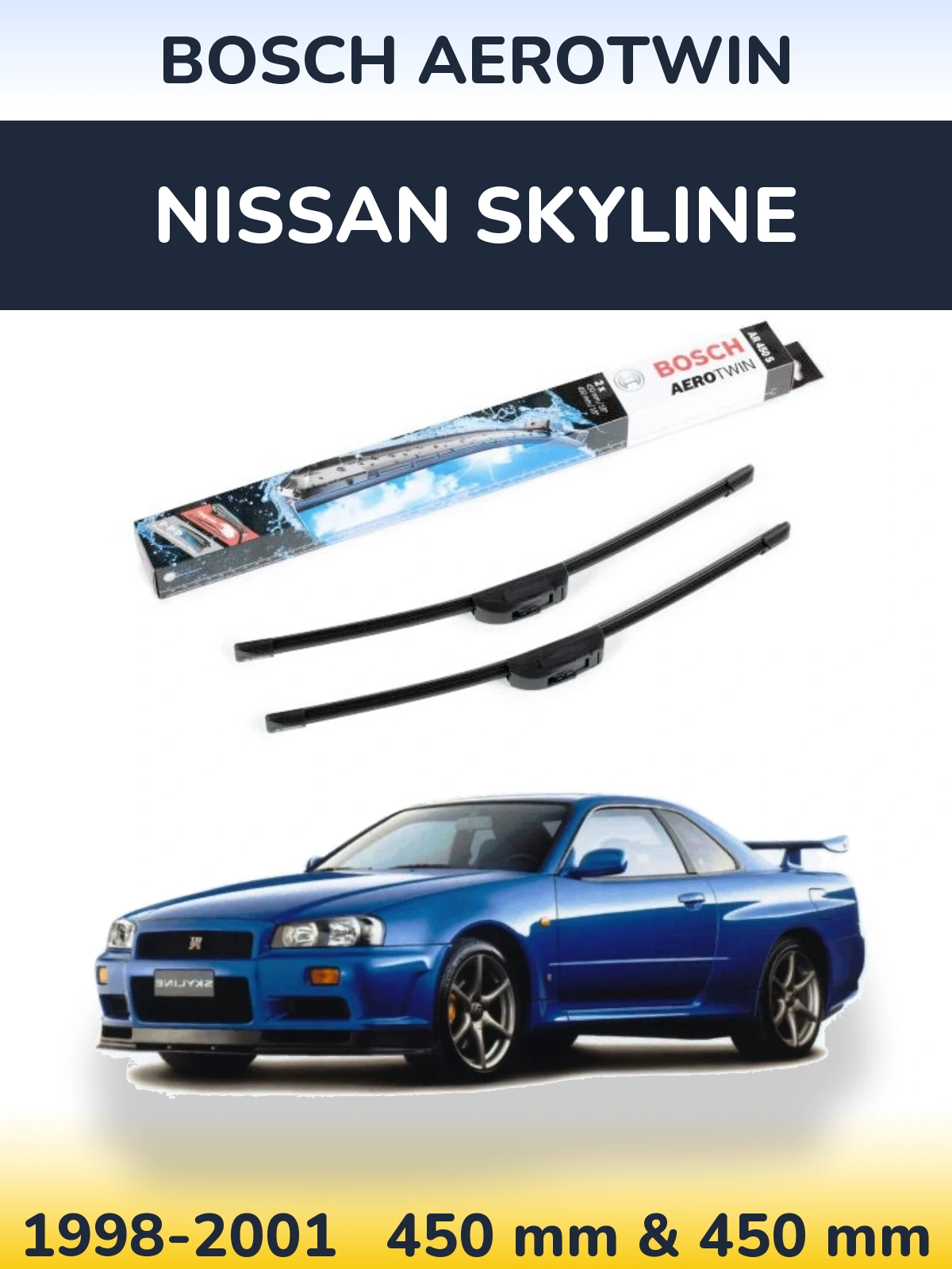 Front wiper blade set BOSCH AeroTwin 450 & 450 мм for Nissan Skyline 1998-2001