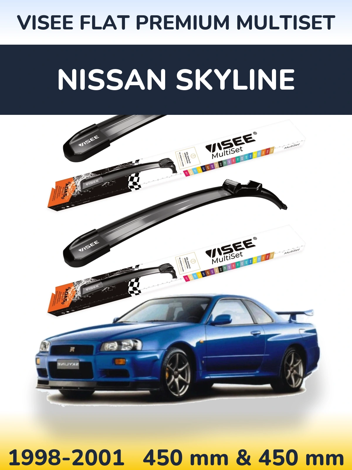 Komplet przednich wycieraczek VISEE FLAT PREMIUM MultiSet 450 & 450 mm do Nissan Skyline 1998-2001