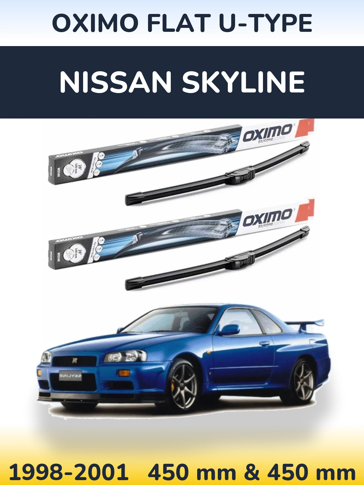 Front wiper blade set Oximo Flat U-type 450 & 450 мм for Nissan Skyline 1998-2001