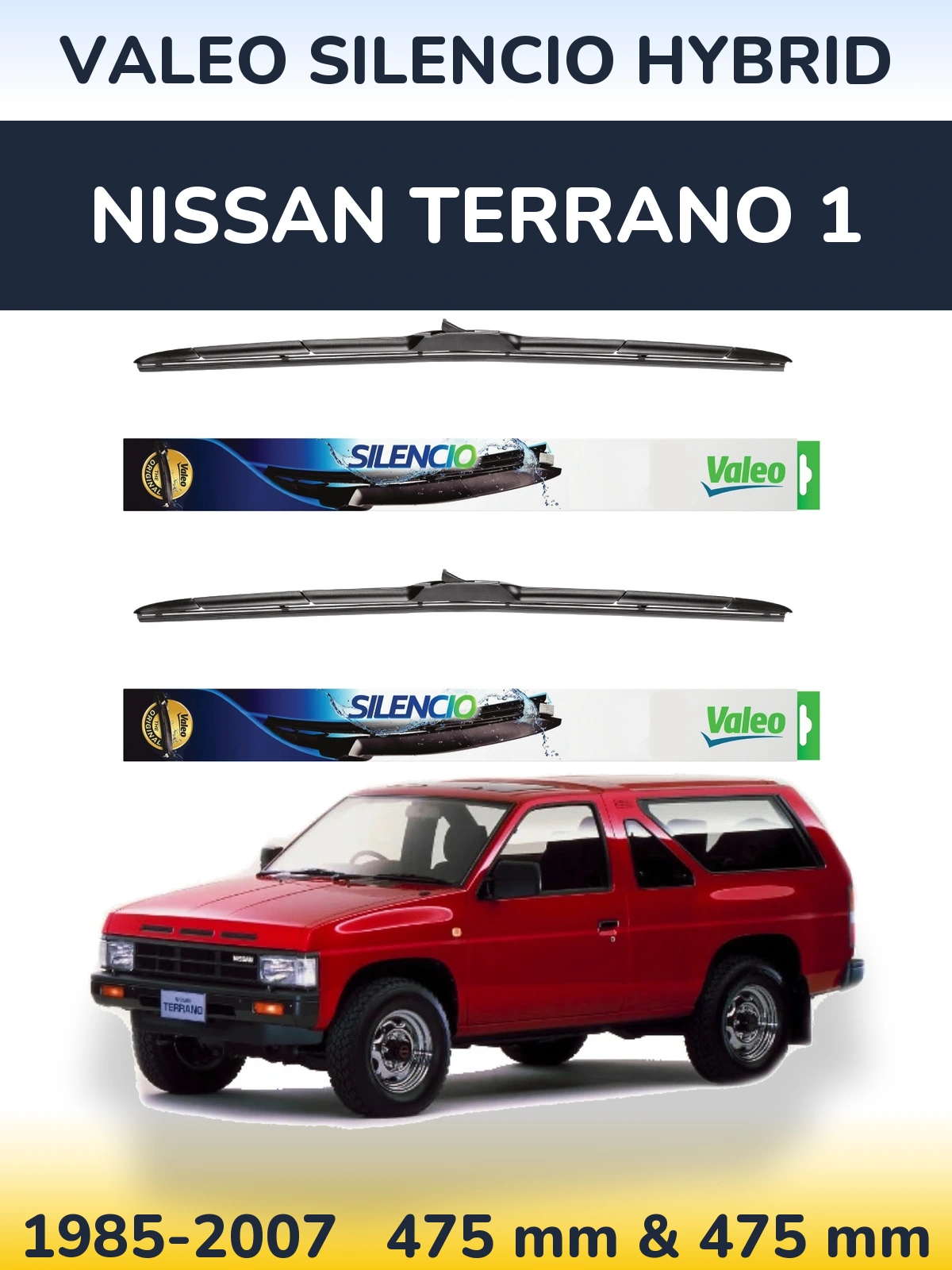 Комплект передніх щіток Valeo Silencio Hybrid 475 & 475 мм для Nissan Terrano 1 1985-2007