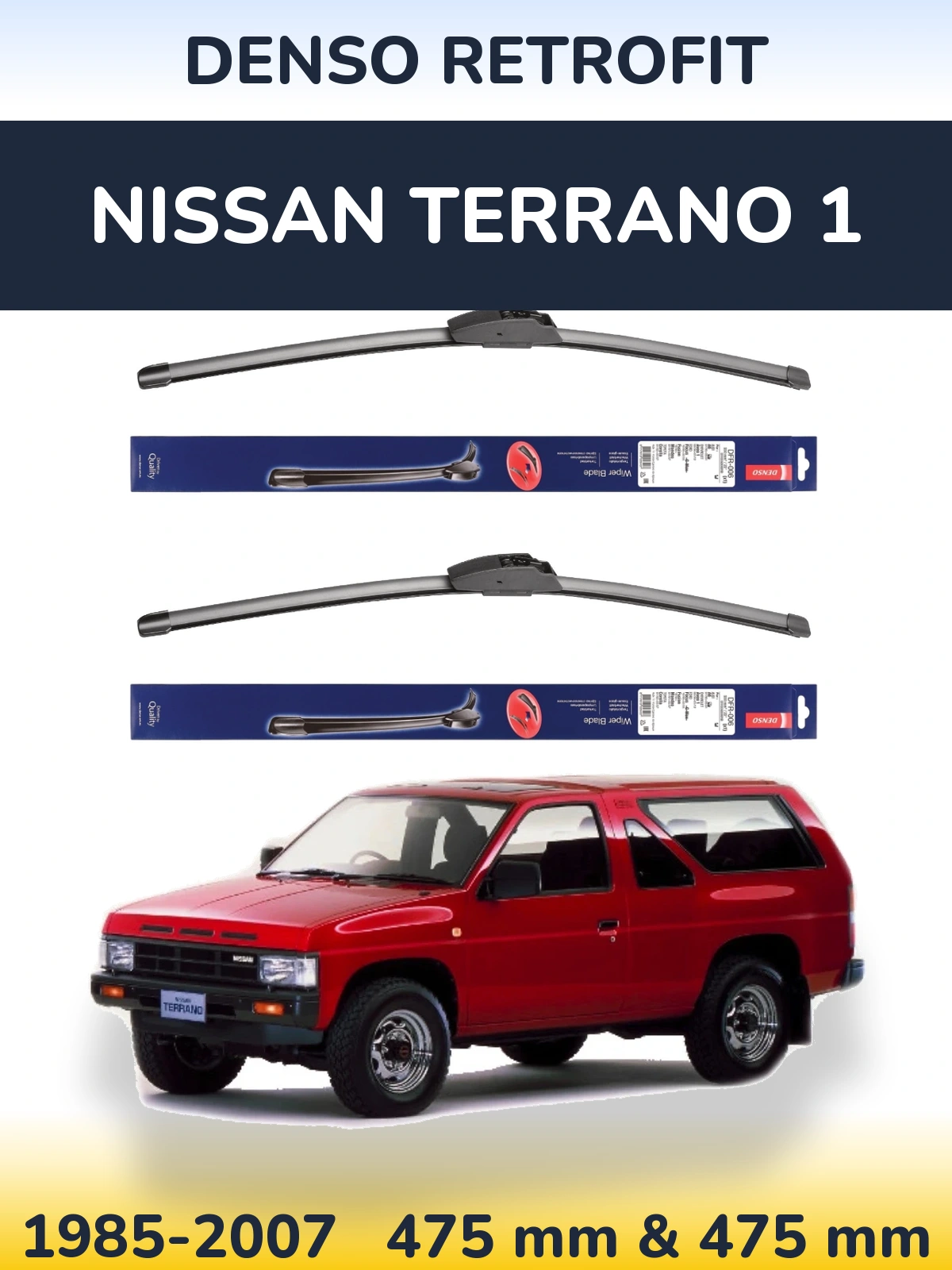Front wiper blade set Denso Retrofit 475 & 475 mm for Nissan Terrano 1 1985-2007
