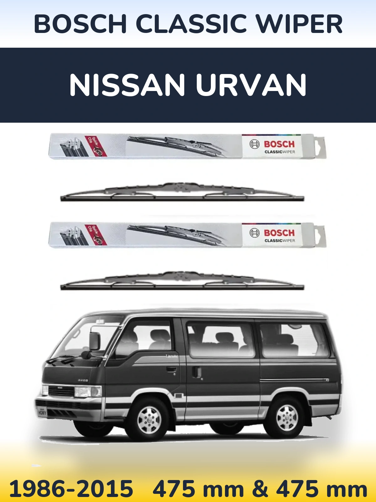 Front wiper blade set BOSCH Classic Wiper 475 & 475 мм for Nissan Urvan 1986-2015