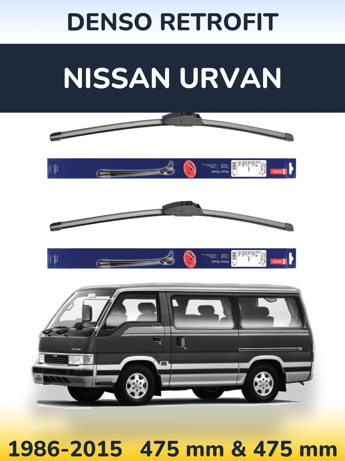 Front wiper blade set Denso Retrofit 475 & 475 мм for Nissan Urvan 1986-2015