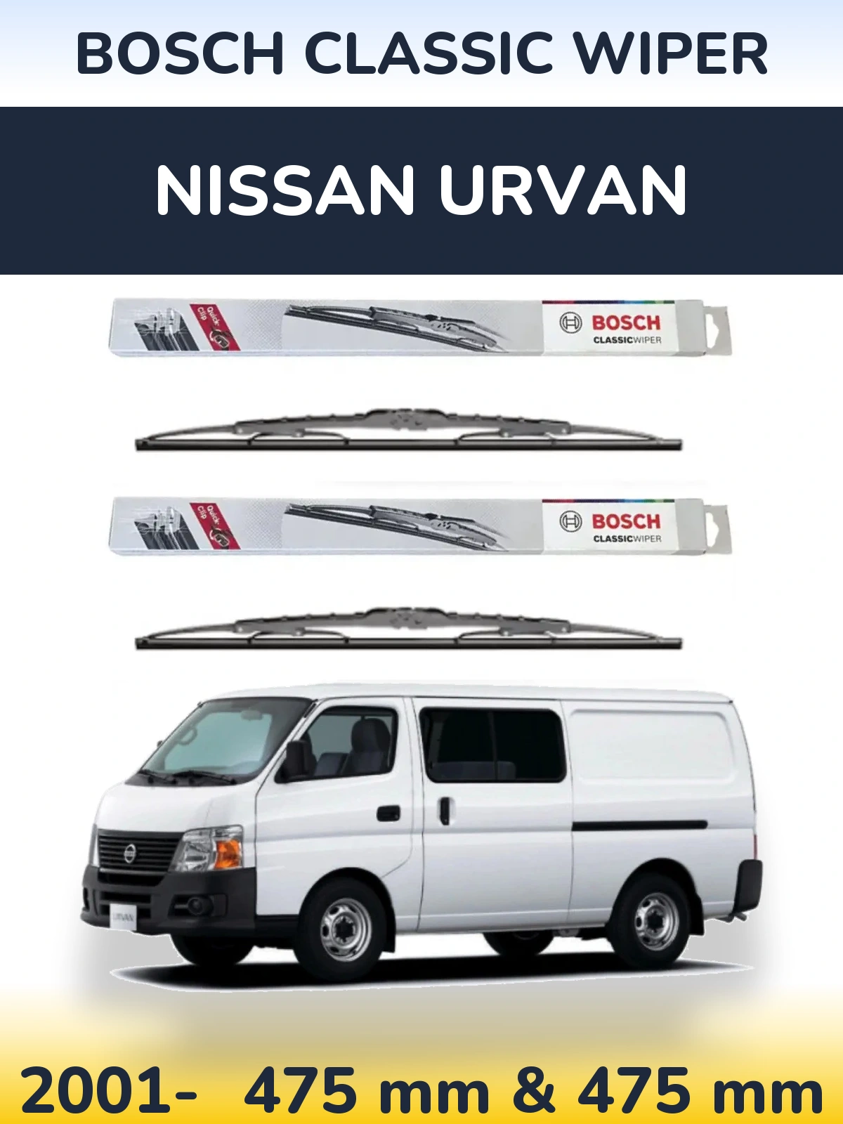 Komplet przednich wycieraczek BOSCH Classic Wiper 475 & 475 mm do Nissan Urvan 2001-2026