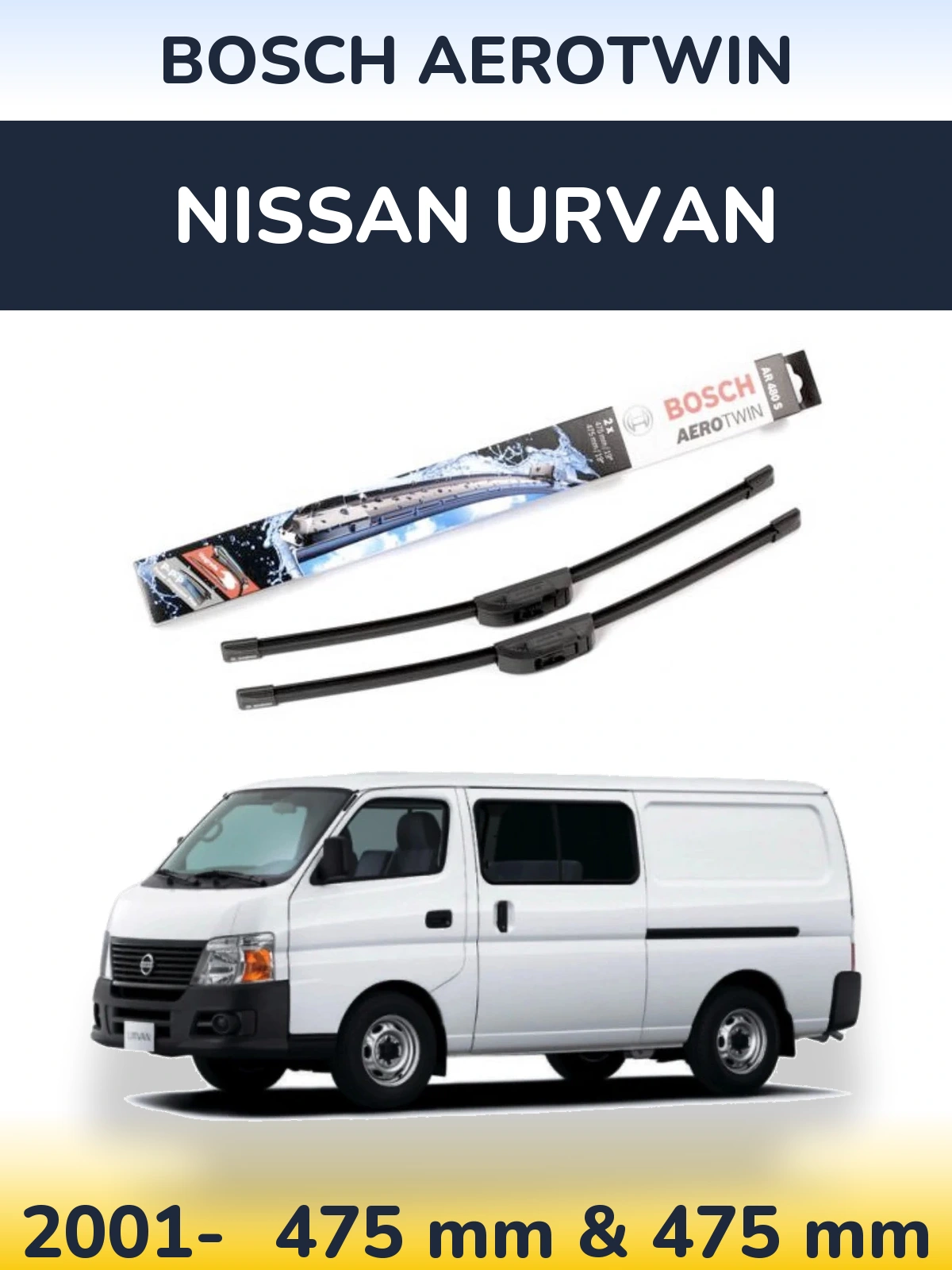 Komplet przednich wycieraczek BOSCH AeroTwin 475 & 475 mm do Nissan Urvan 2001-2026