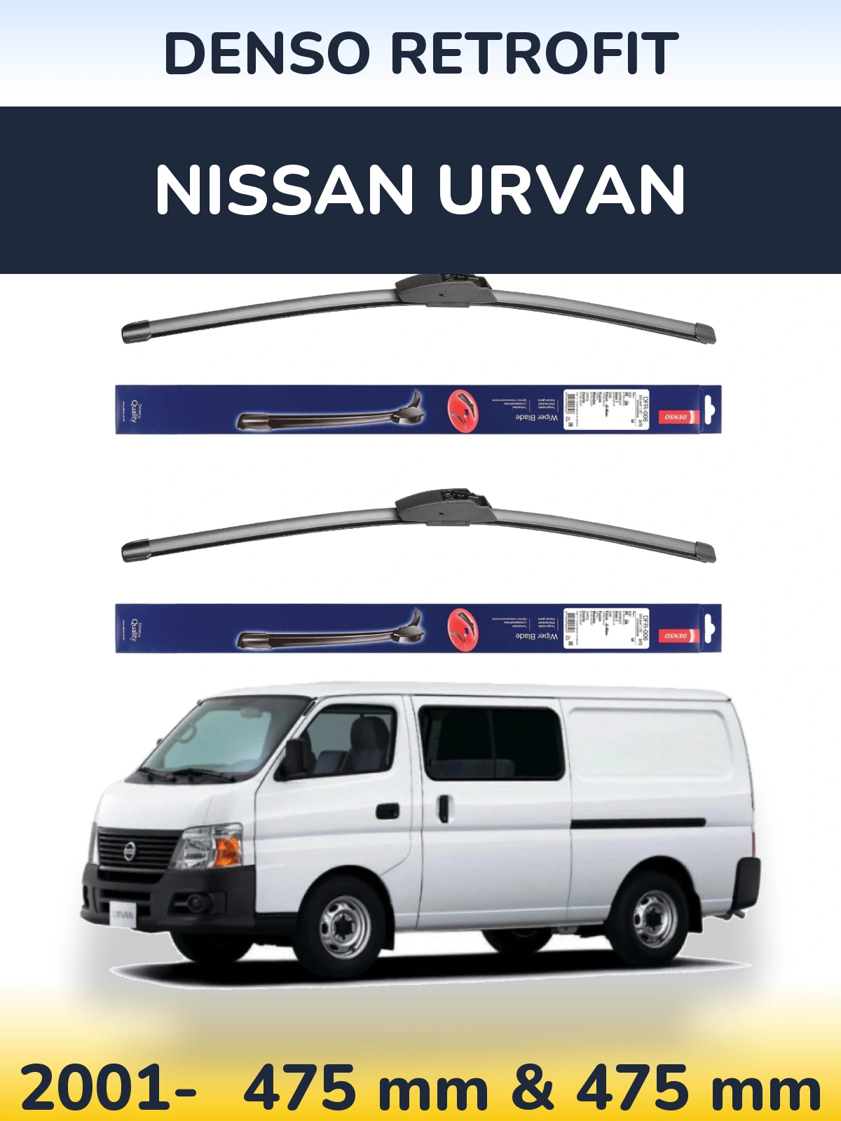 Front wiper blade set Denso Retrofit 475 & 475 мм for Nissan Urvan 2001-2026
