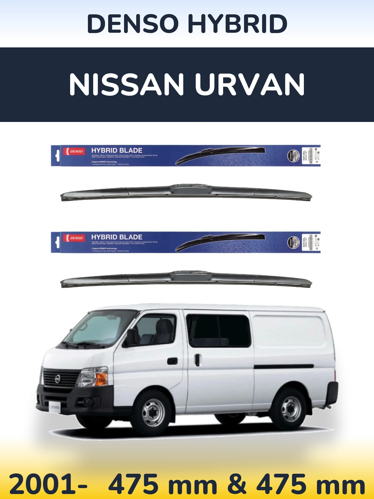 Komplet przednich wycieraczek Denso Hybrid 475 & 475 mm do Nissan Urvan 2001-2026