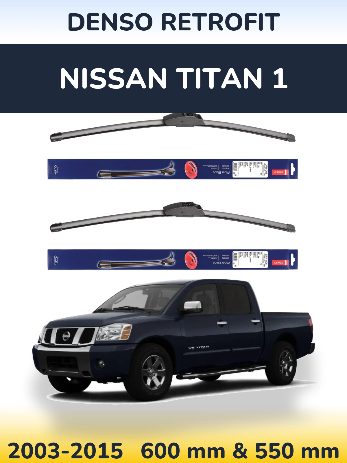 Front wiper blade set Denso Retrofit 600 & 550 mm for Nissan Titan 1 2003-2015
