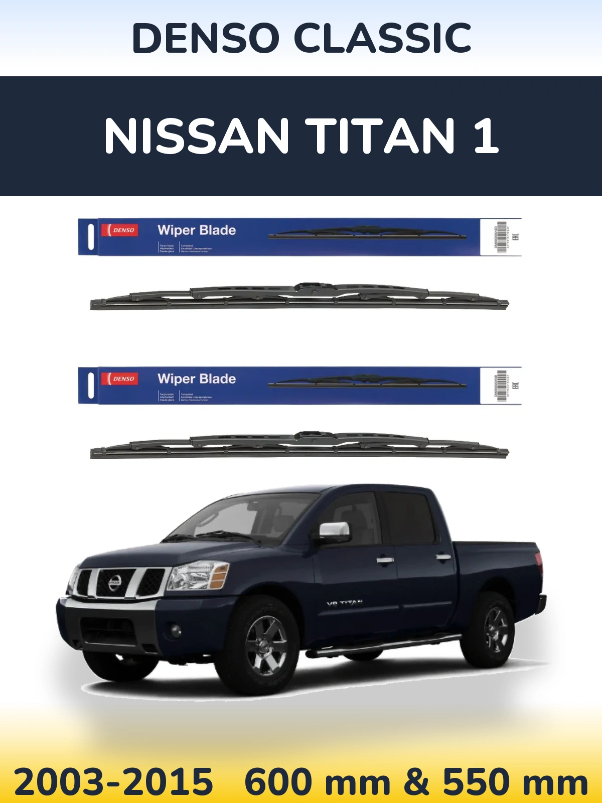 Front wiper blade set Denso Classic 600 & 550 mm for Nissan Titan 1 2003-2015