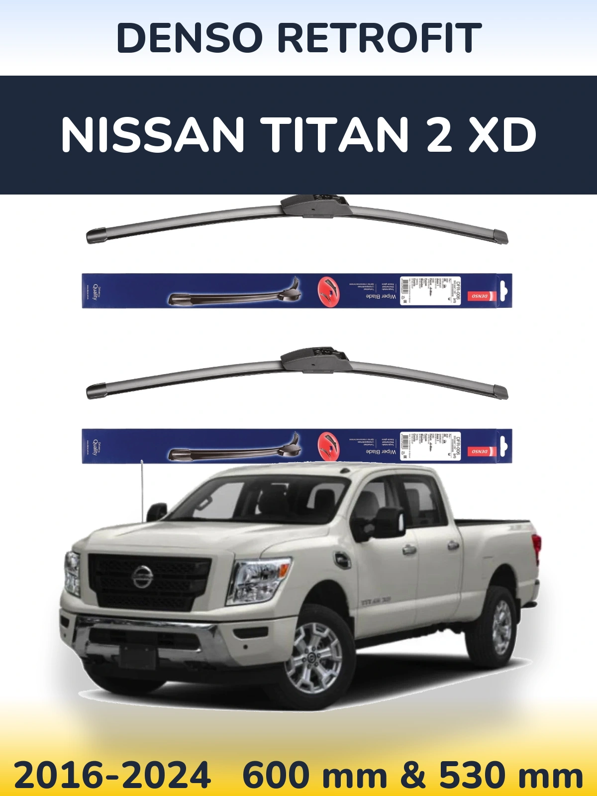 Front wiper blade set Denso Retrofit 600 & 530 мм for Nissan Titan 2 XD 2016-2024