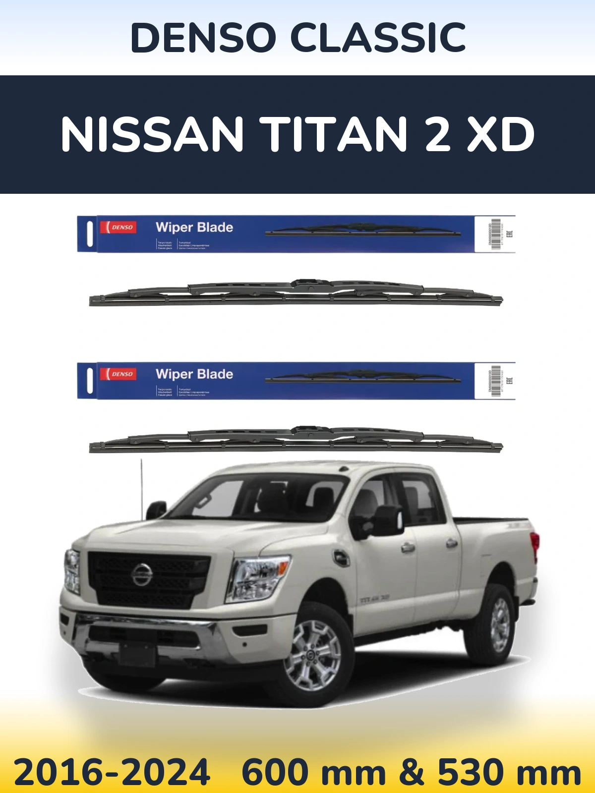 Front wiper blade set Denso Classic 600 & 530 мм for Nissan Titan 2 XD 2016-2024