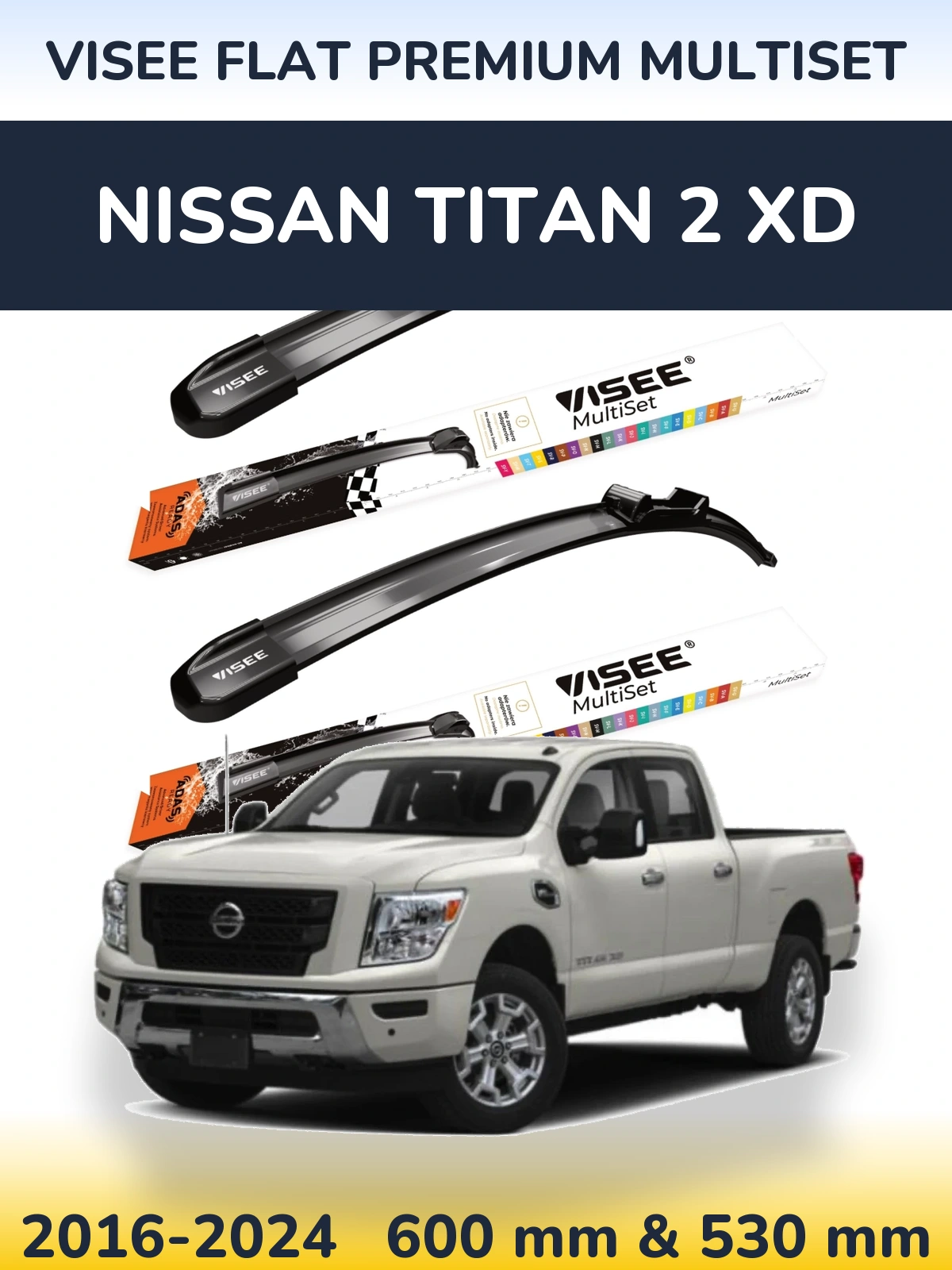 Front wiper blade set VISEE FLAT PREMIUM MultiSet 600 & 530 мм for Nissan Titan 2 XD 2016-2024