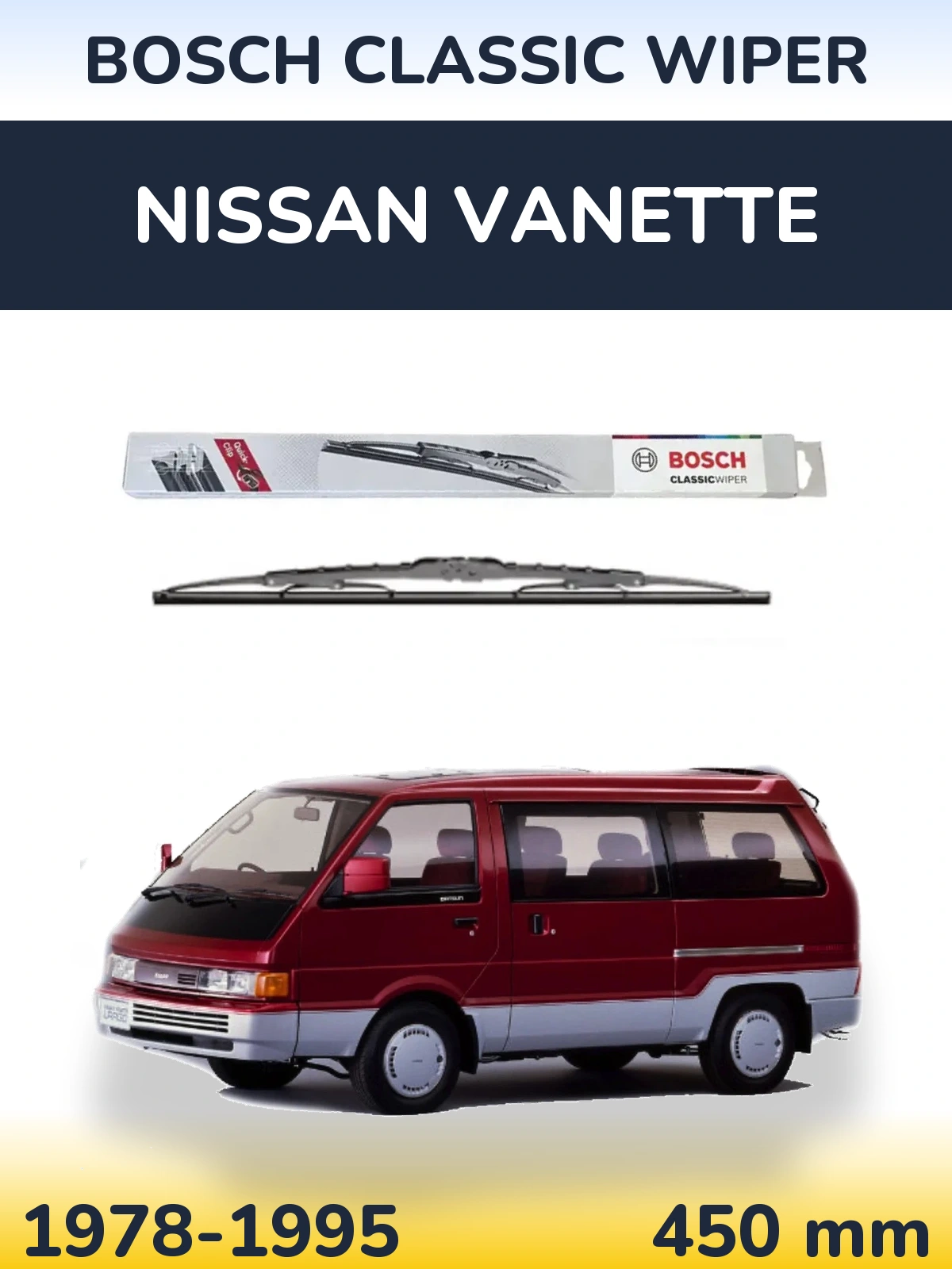 Rear wiper blade BOSCH Classic Wiper 450 мм for Nissan Vanette 1978-1995
