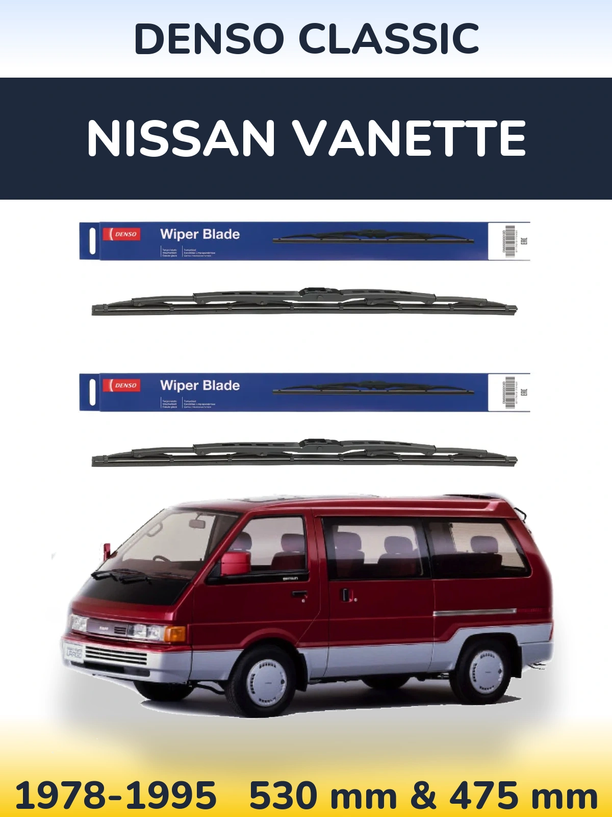 Komplet przednich wycieraczek Denso Classic 530 & 475 mm do Nissan Vanette 1978-1995