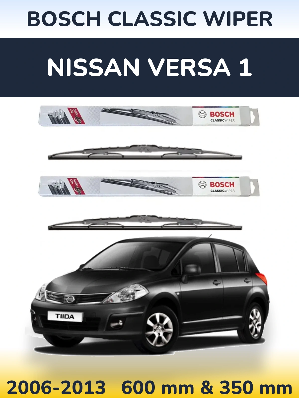 Front wiper blade set BOSCH Classic Wiper 600 & 340 мм for Nissan Versa 1 2006-2013