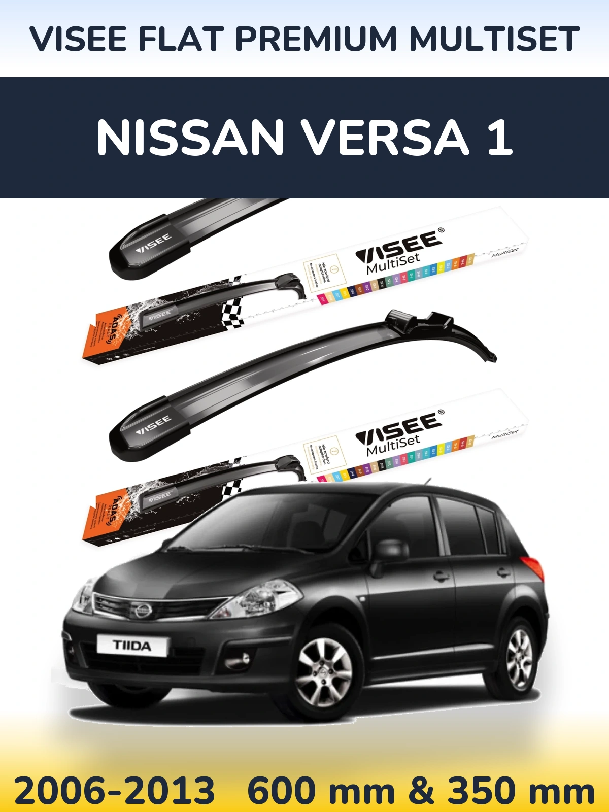 Front wiper blade set VISEE FLAT PREMIUM MultiSet 600 & 350 мм for Nissan Versa 1 2006-2013