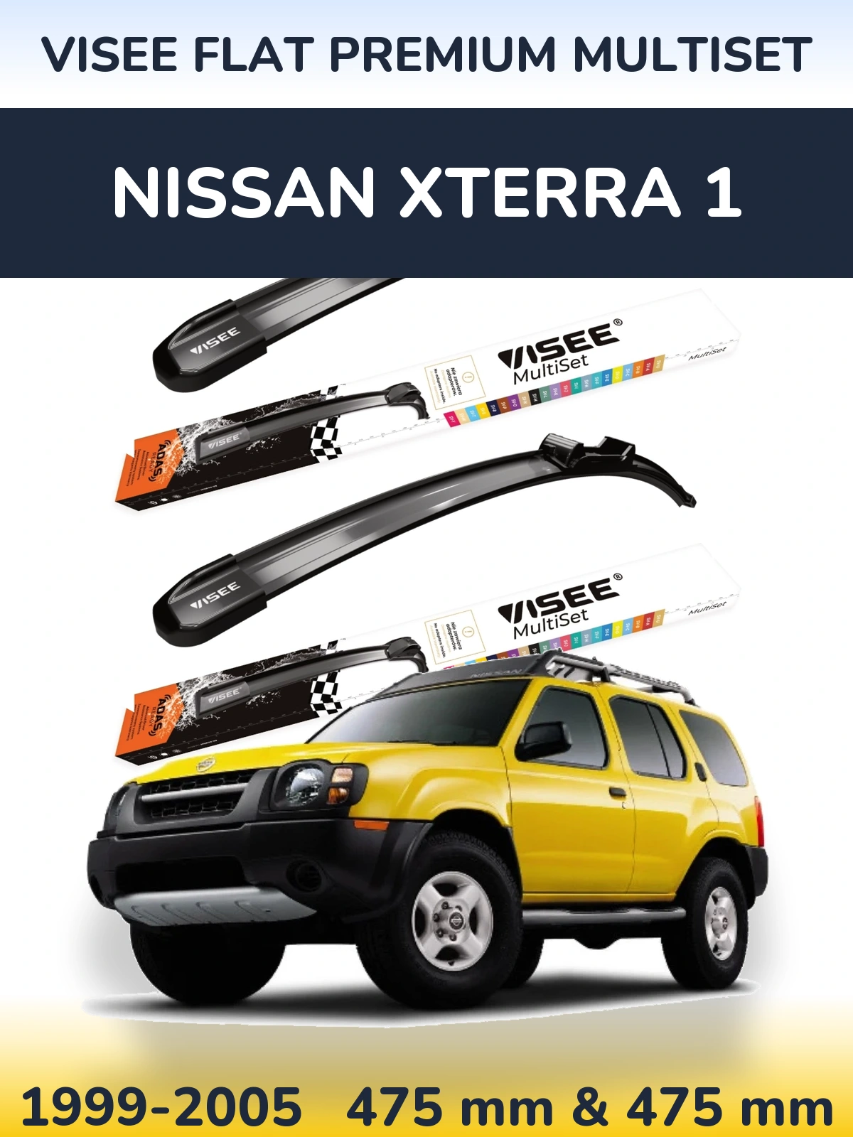 Комплект передніх щіток VISEE FLAT PREMIUM MultiSet 475 & 475 мм для Nissan Xterra 1 1999-2005