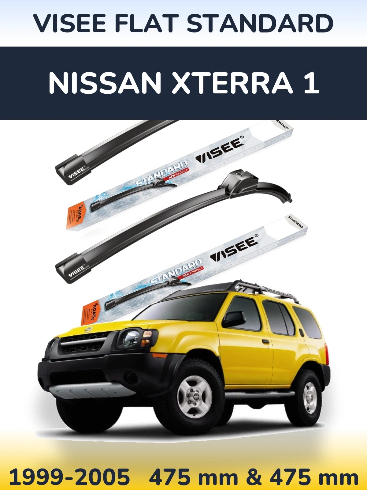 Комплект передніх щіток VISEE FLAT STANDARD 475 & 475 мм для Nissan Xterra 1 1999-2005