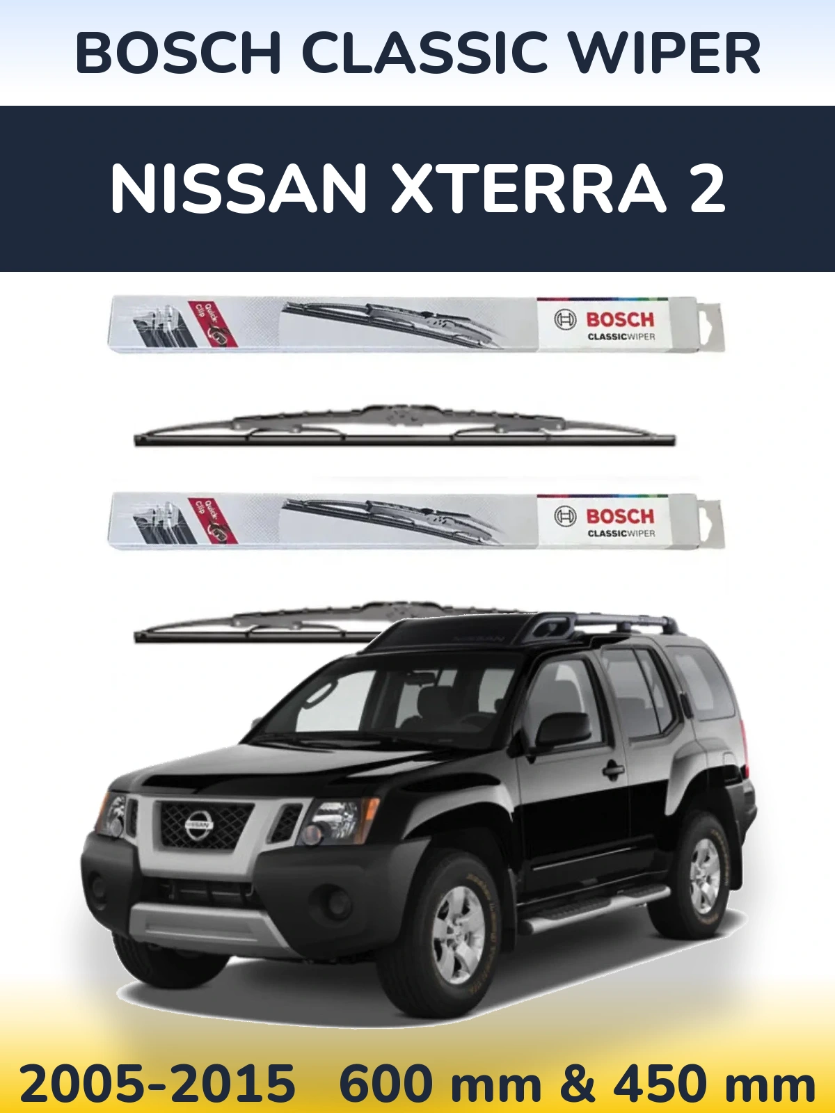 Комплект передніх щіток BOSCH Classic Wiper 600 & 450 мм для Nissan Xterra 2 2005-2015