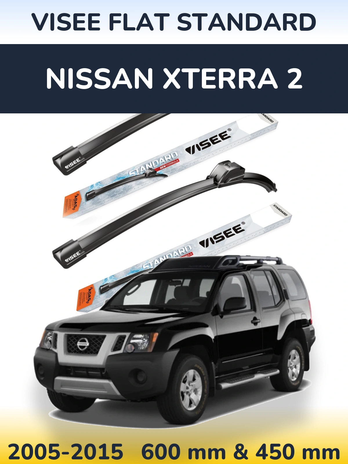 Комплект передніх щіток VISEE FLAT STANDARD 600 & 450 мм для Nissan Xterra 2 2005-2015