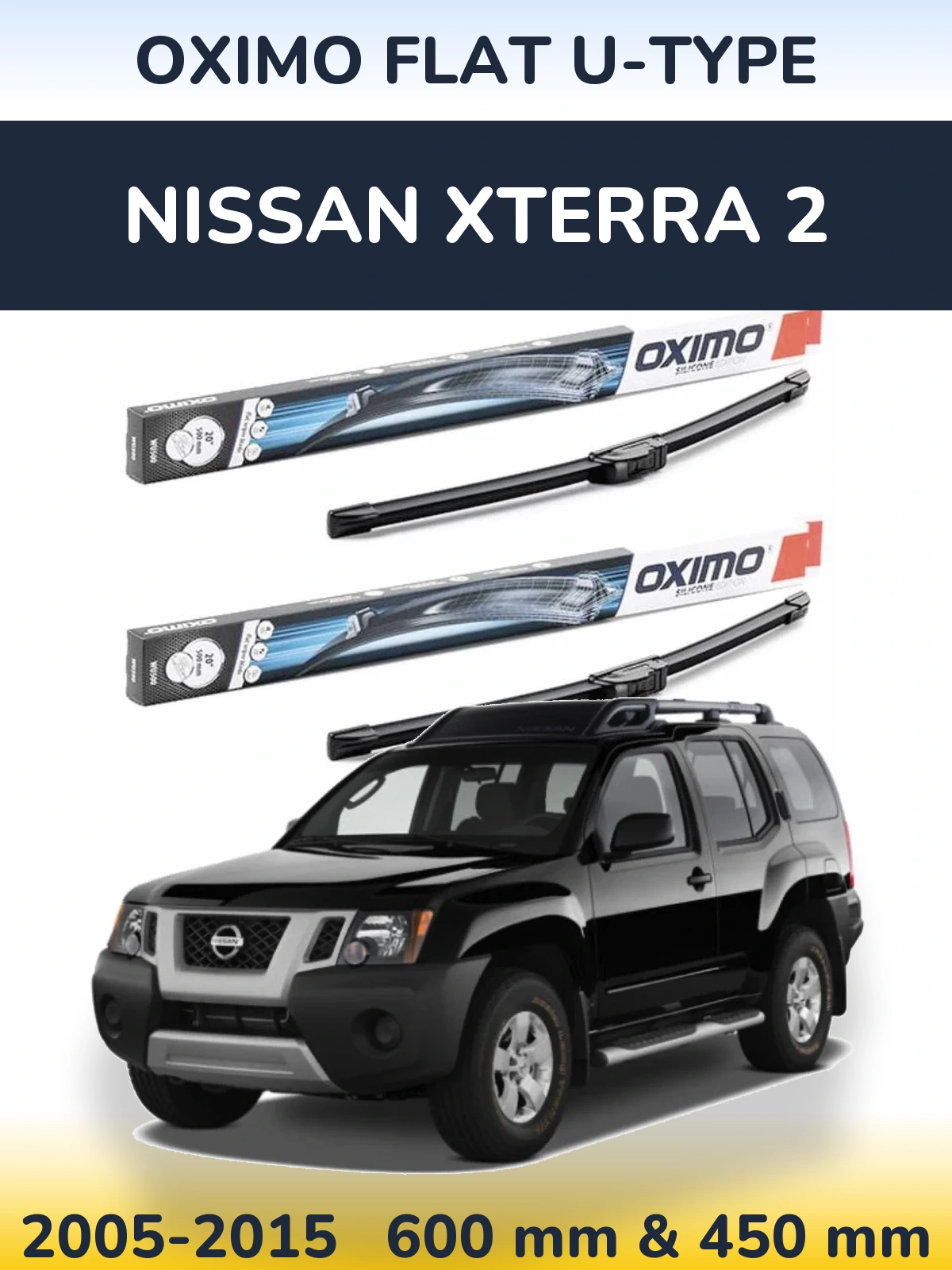 Комплект передніх щіток Oximo Flat U-type 600 & 450 мм для Nissan Xterra 2 2005-2015