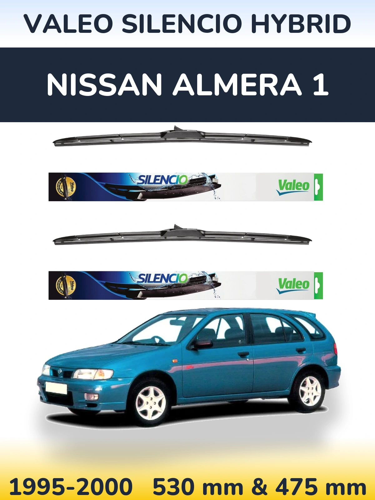Front wiper blade set Valeo Silencio Hybrid 530 & 475 мм for Nissan Almera 1 1995-2000