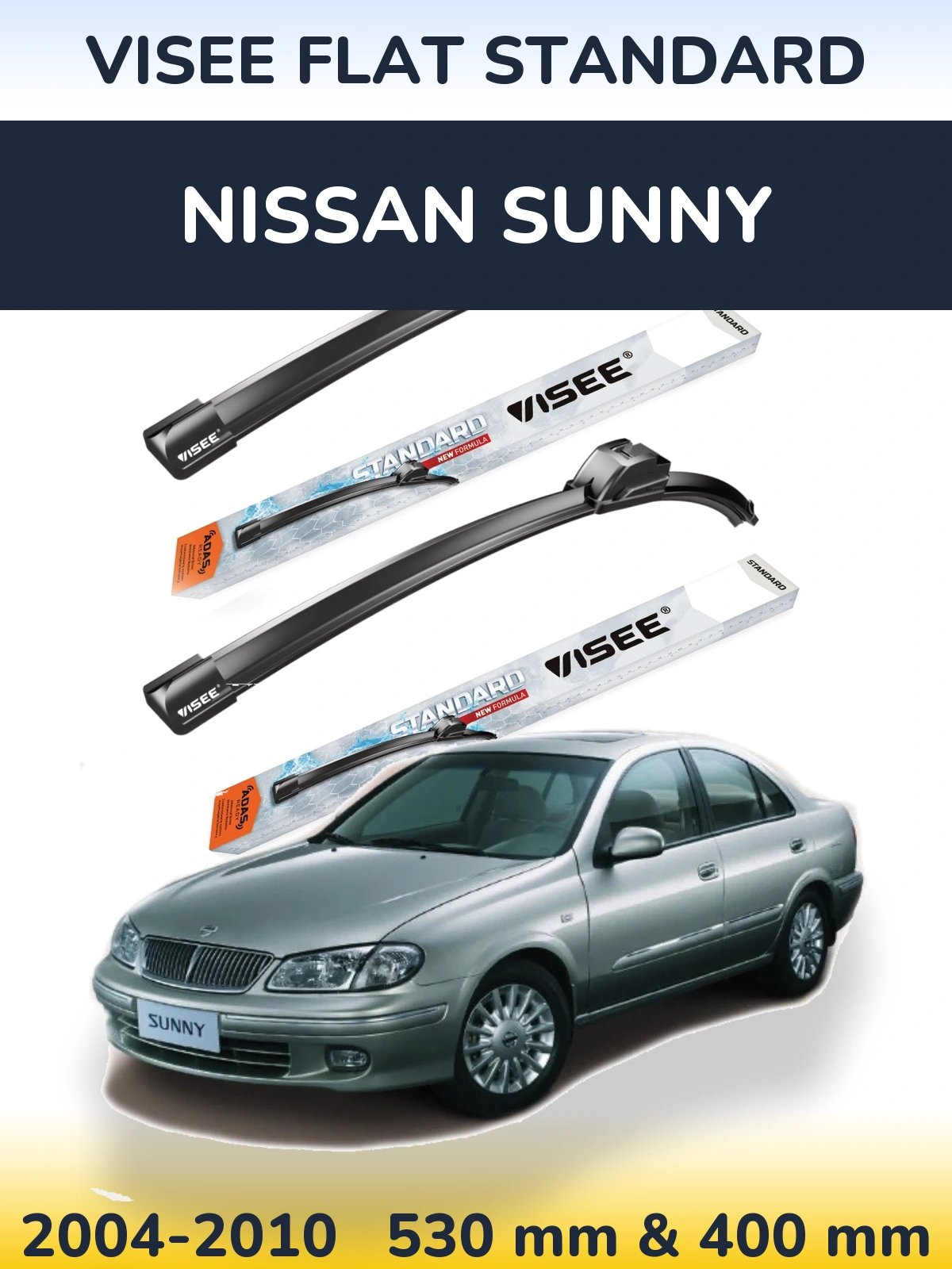 Komplet przednich wycieraczek VISEE FLAT STANDARD 530 & 400 mm do Nissan Sunny 2004-2010