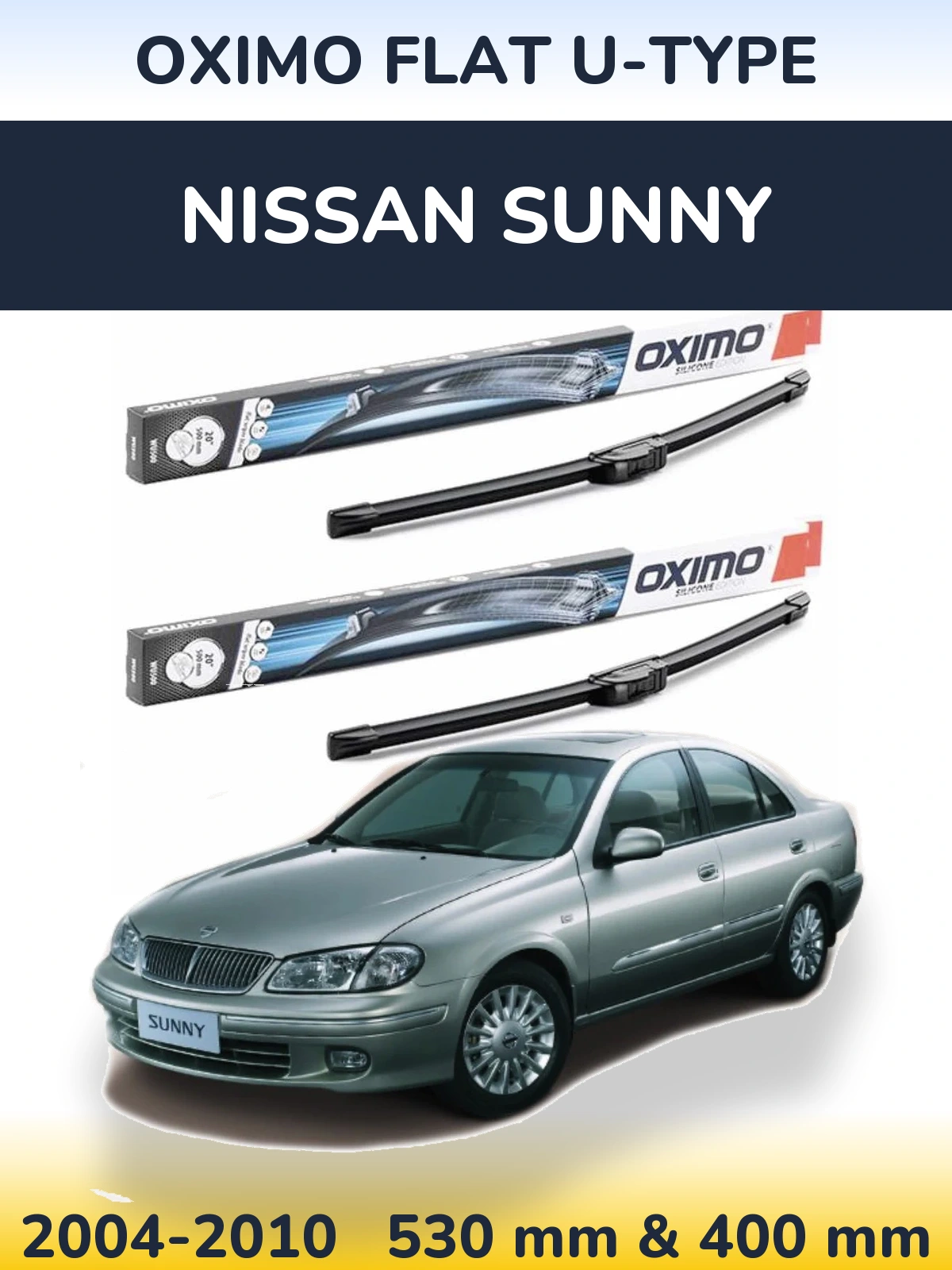 Комплект передних дворников Oximo Flat U-type 530 & 400 мм для Nissan Sunny 2004-2010