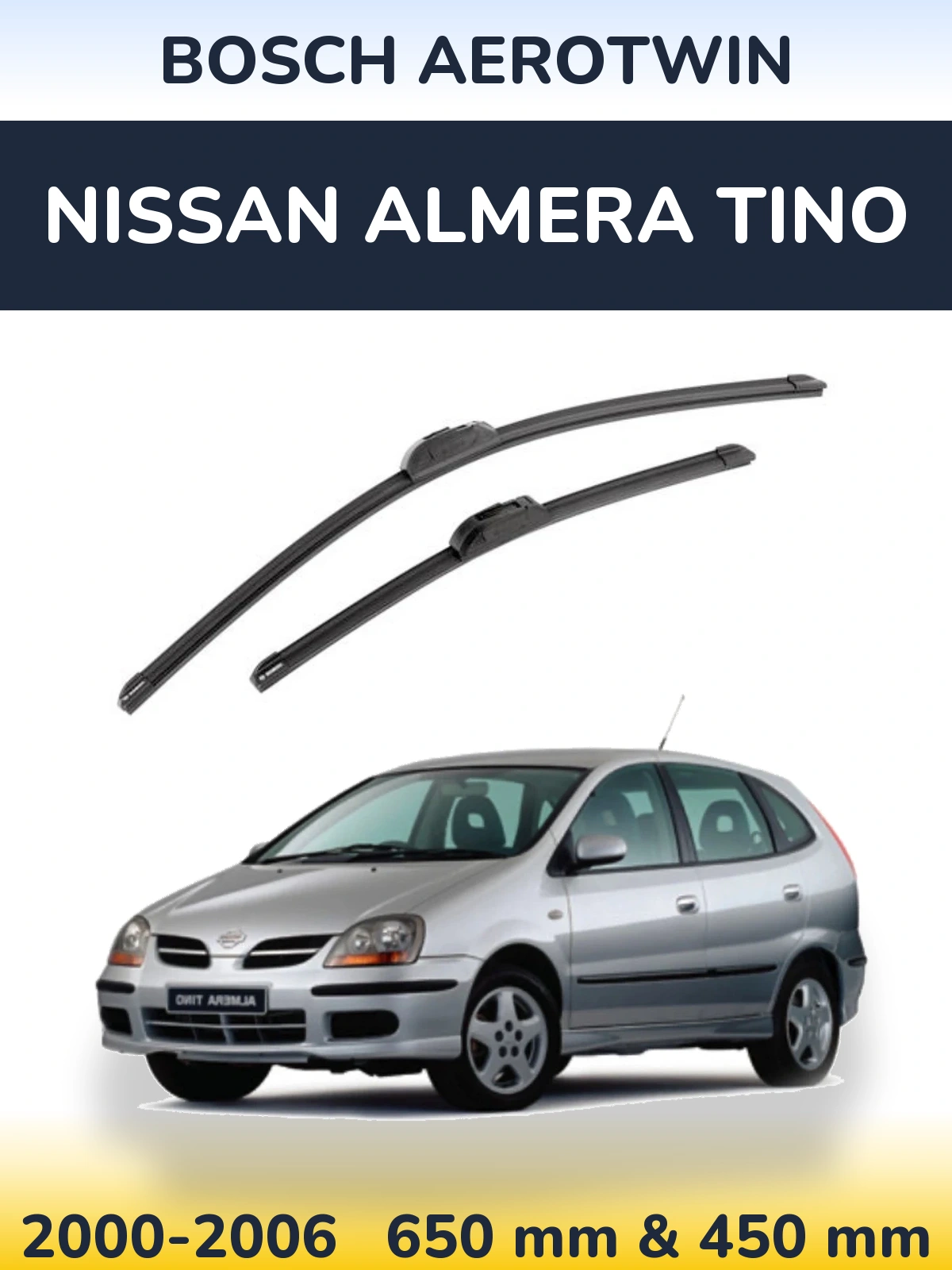 Комплект передних дворников BOSCH AeroTwin 650 & 450 мм для Nissan Almera Tino 2000-2006