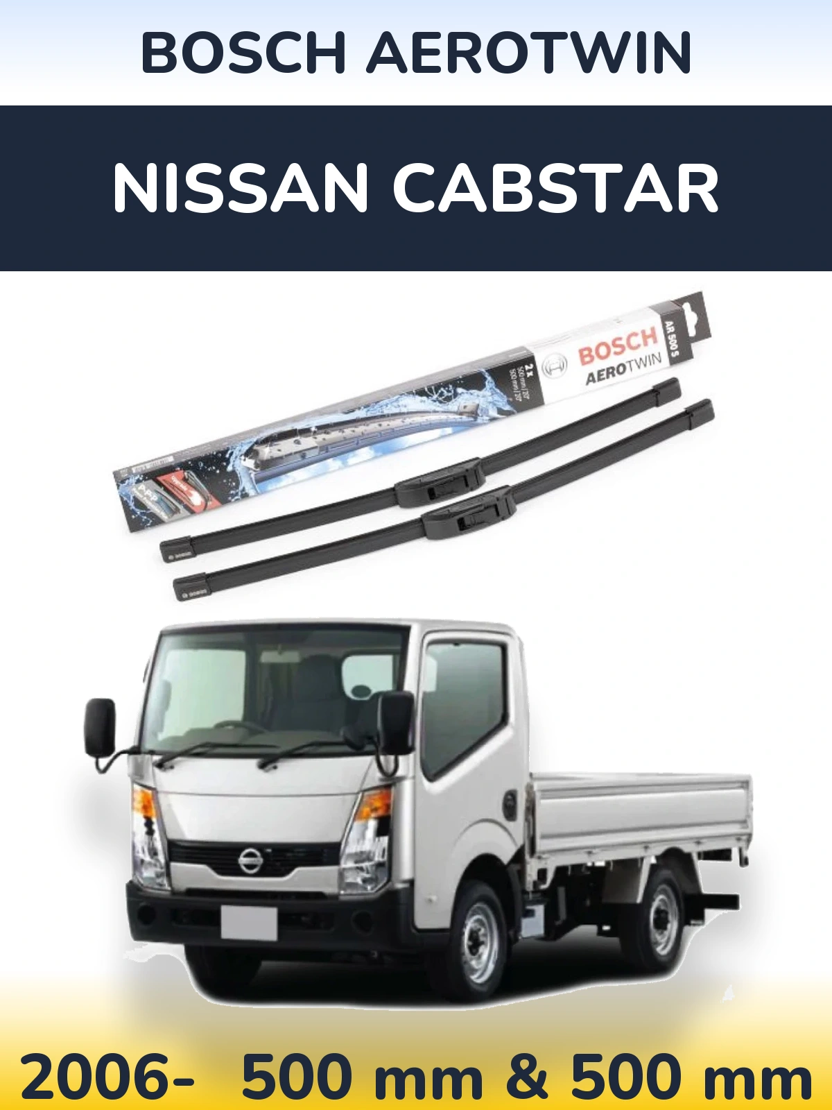 Front wiper blade set BOSCH AeroTwin 500 & 500 мм for Nissan Cabstar 2006-2026