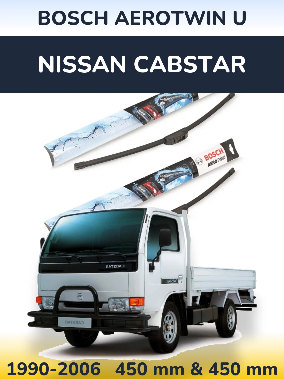 Front wiper blade set BOSCH AeroTwin U 450 & 450 мм for Nissan Cabstar 1990-2006