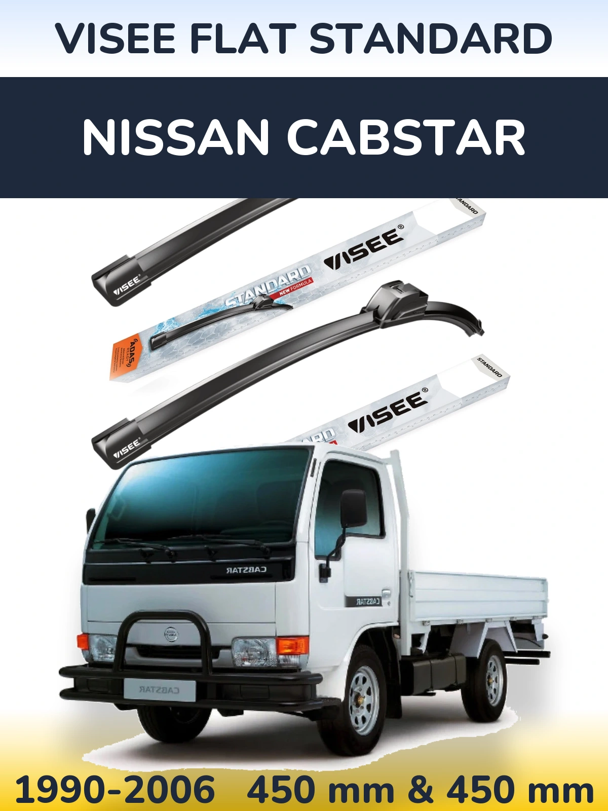 Front wiper blade set VISEE FLAT STANDARD 450 & 450 mm for Nissan Cabstar 1990-2006