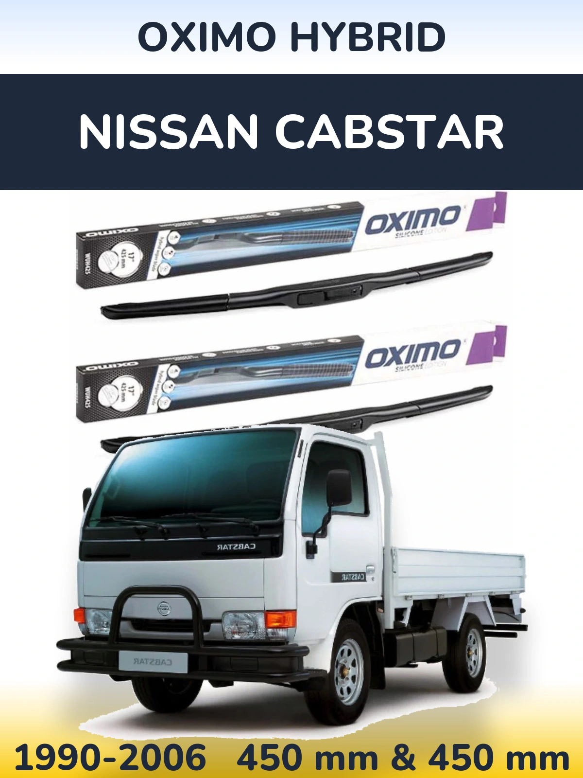 Front wiper blade set Oximo Hybrid 450 & 450 мм for Nissan Cabstar 1990-2006