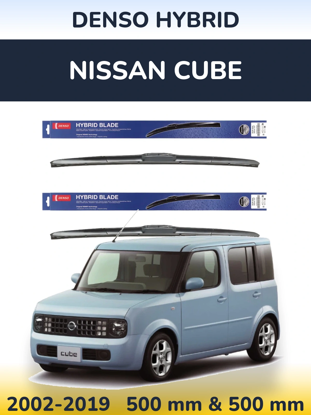 Komplet przednich wycieraczek Denso Hybrid 500 & 500 mm do Nissan Cube 2002-2019