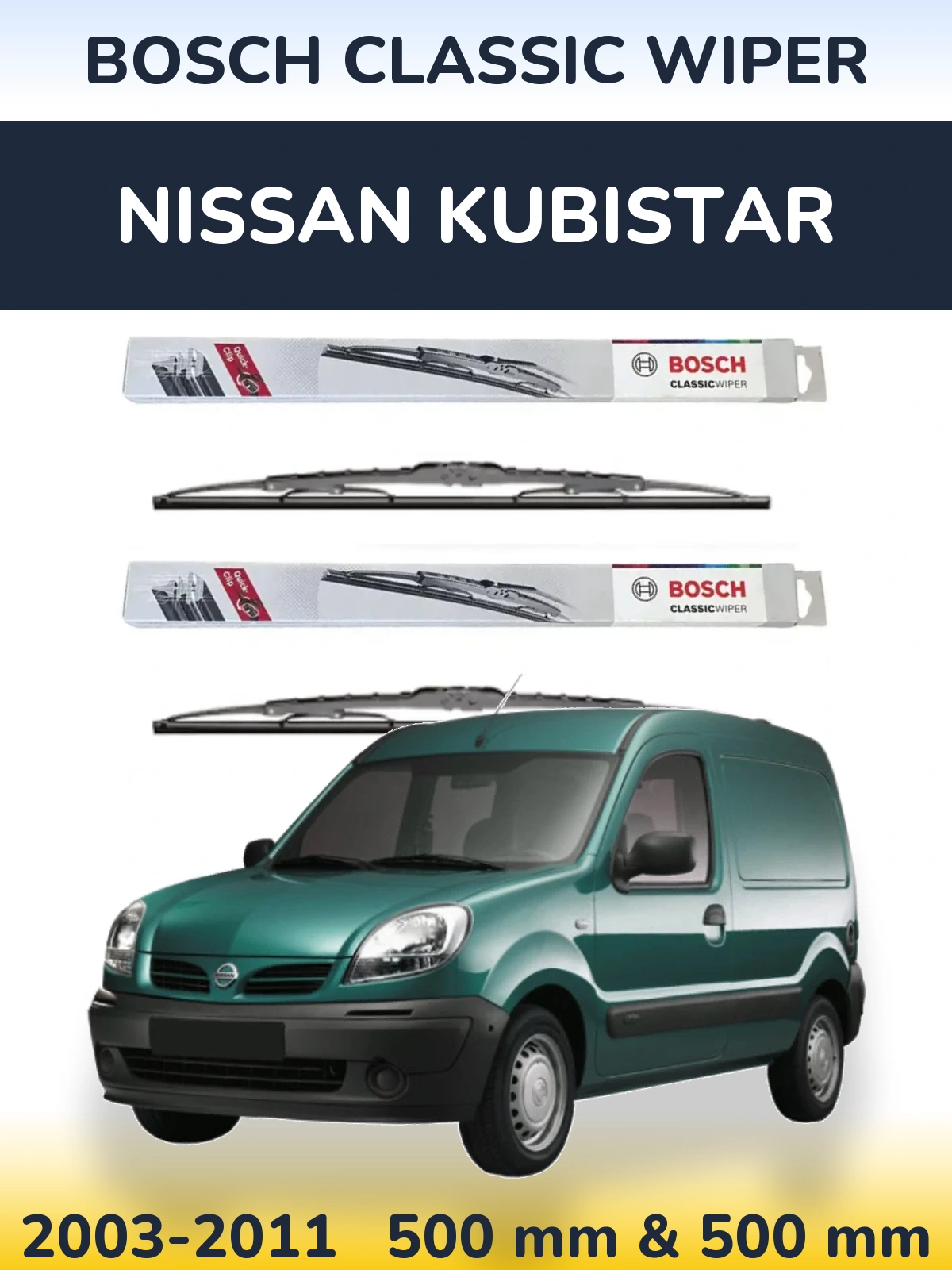 Front wiper blade set BOSCH Classic Wiper 500 & 500 мм for Nissan Kubistar 2003-2011