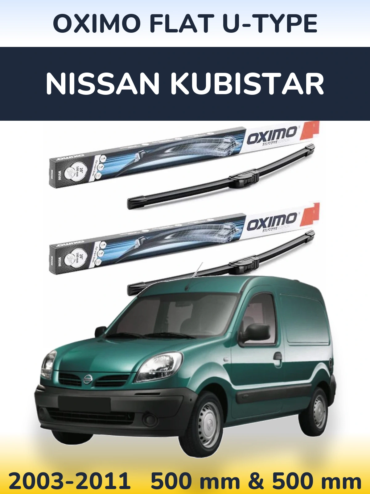 Комплект передних дворников Oximo Flat U-type 500 & 500 мм для Nissan Kubistar 2003-2011
