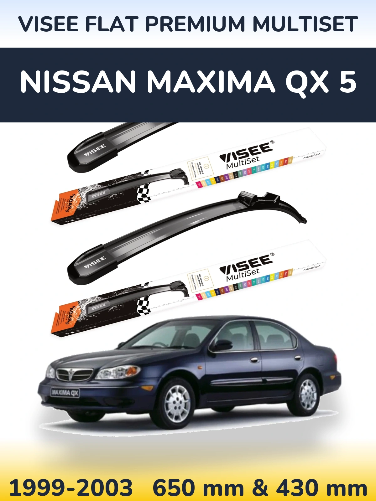 Front wiper blade set VISEE FLAT PREMIUM MultiSet 650 & 430 mm for Nissan Maxima QX 5 1999-2003