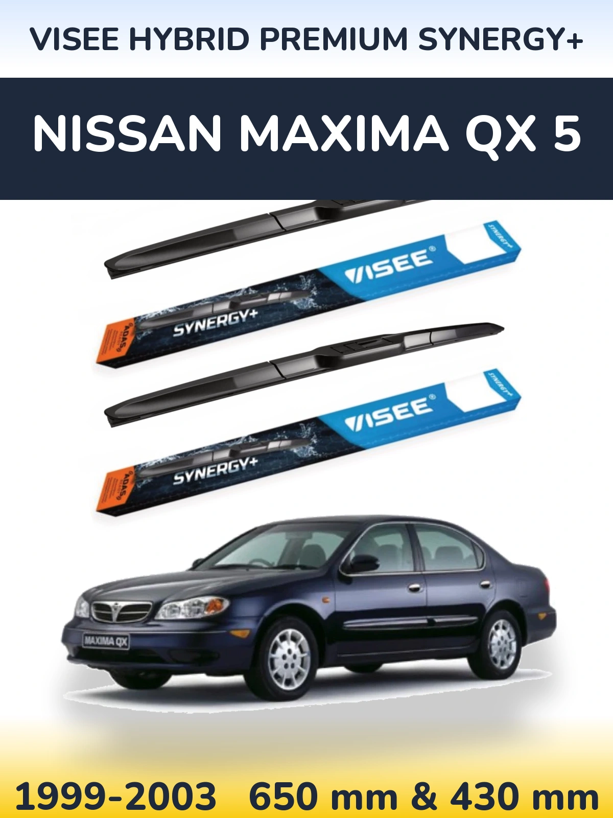 Front wiper blade set VISEE HYBRID PREMIUM SYNERGY+ 650 & 430 mm for Nissan Maxima QX 5 1999-2003