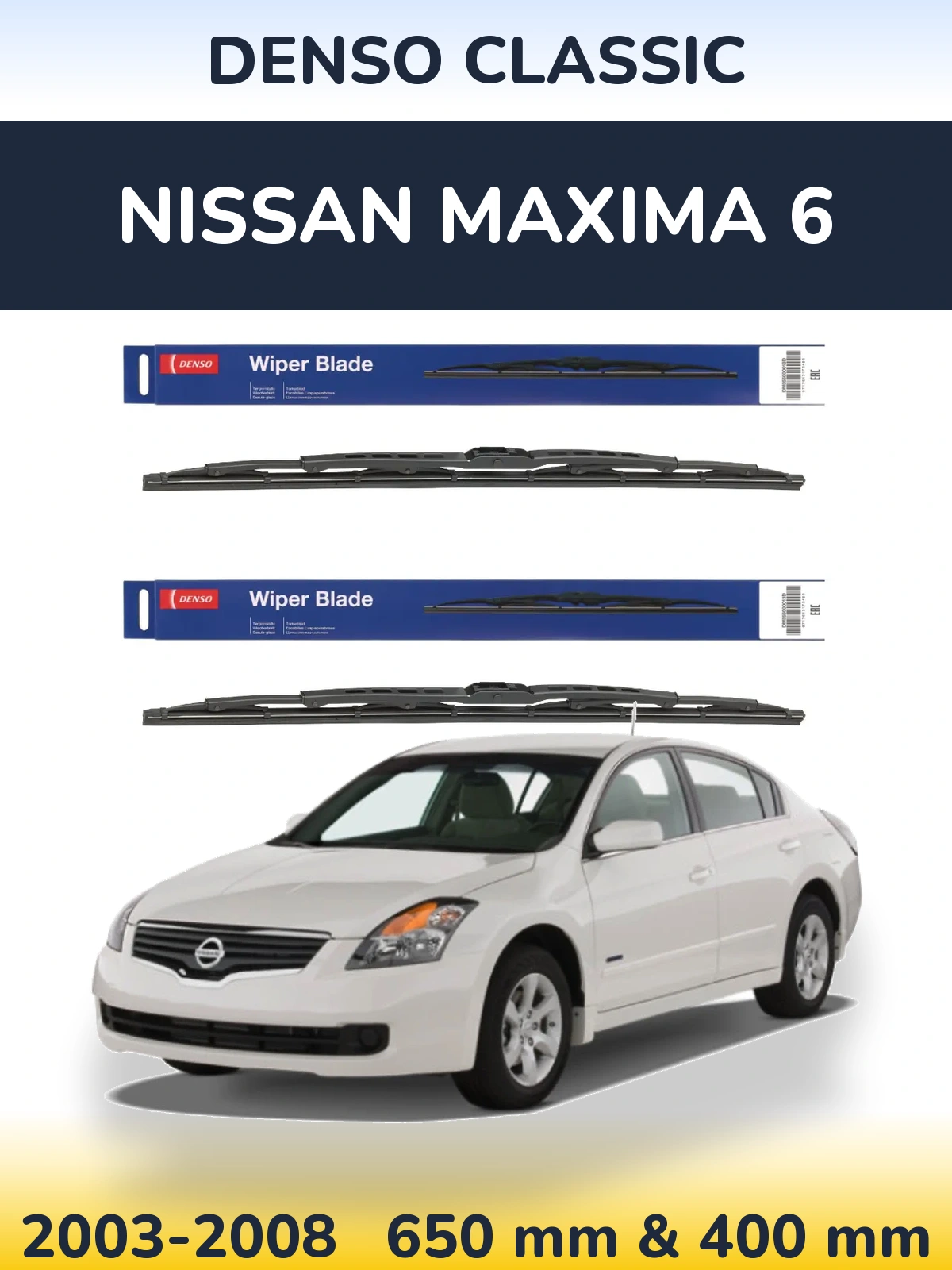 Front wiper blade set Denso Classic 650 & 400 мм for Nissan Maxima 6 2003-2008