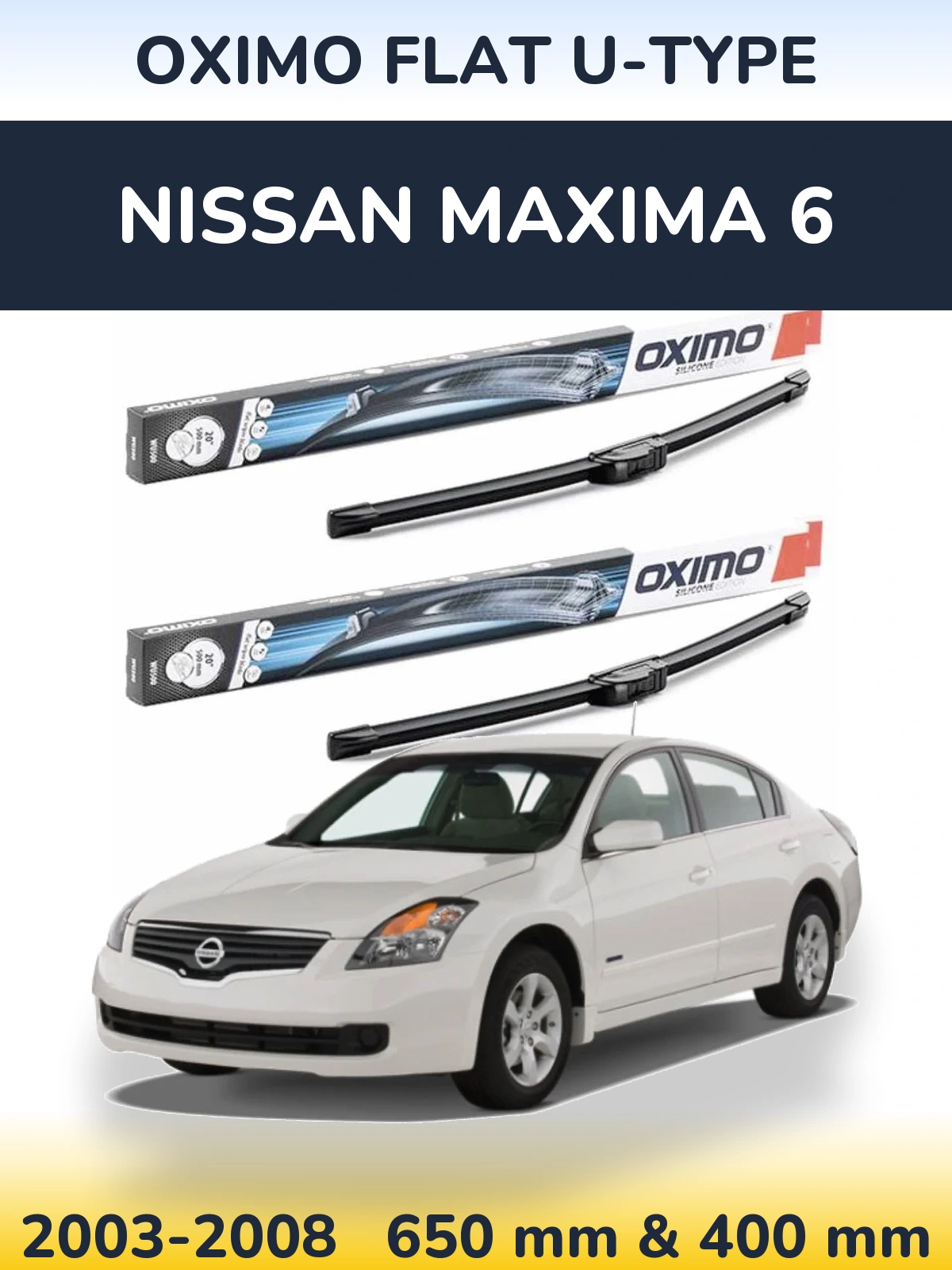 Комплект передніх щіток Oximo Flat U-type 650 & 400 мм для Nissan Maxima 6 2003-2008