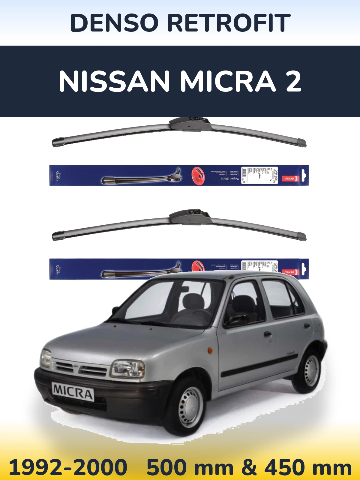 Комплект передніх щіток Denso Retrofit 500 & 450 мм для Nissan Micra 2 1992-2000