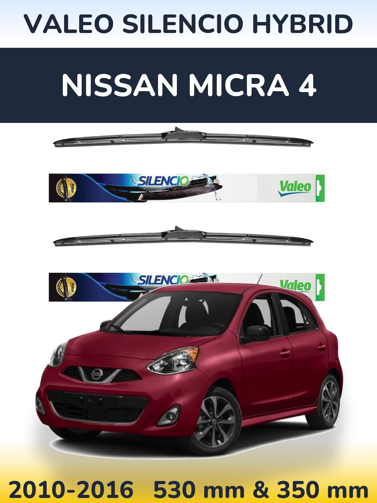 Front wiper blade set Valeo Silencio Hybrid 530 & 350 мм for Nissan Micra 4 2010-2016