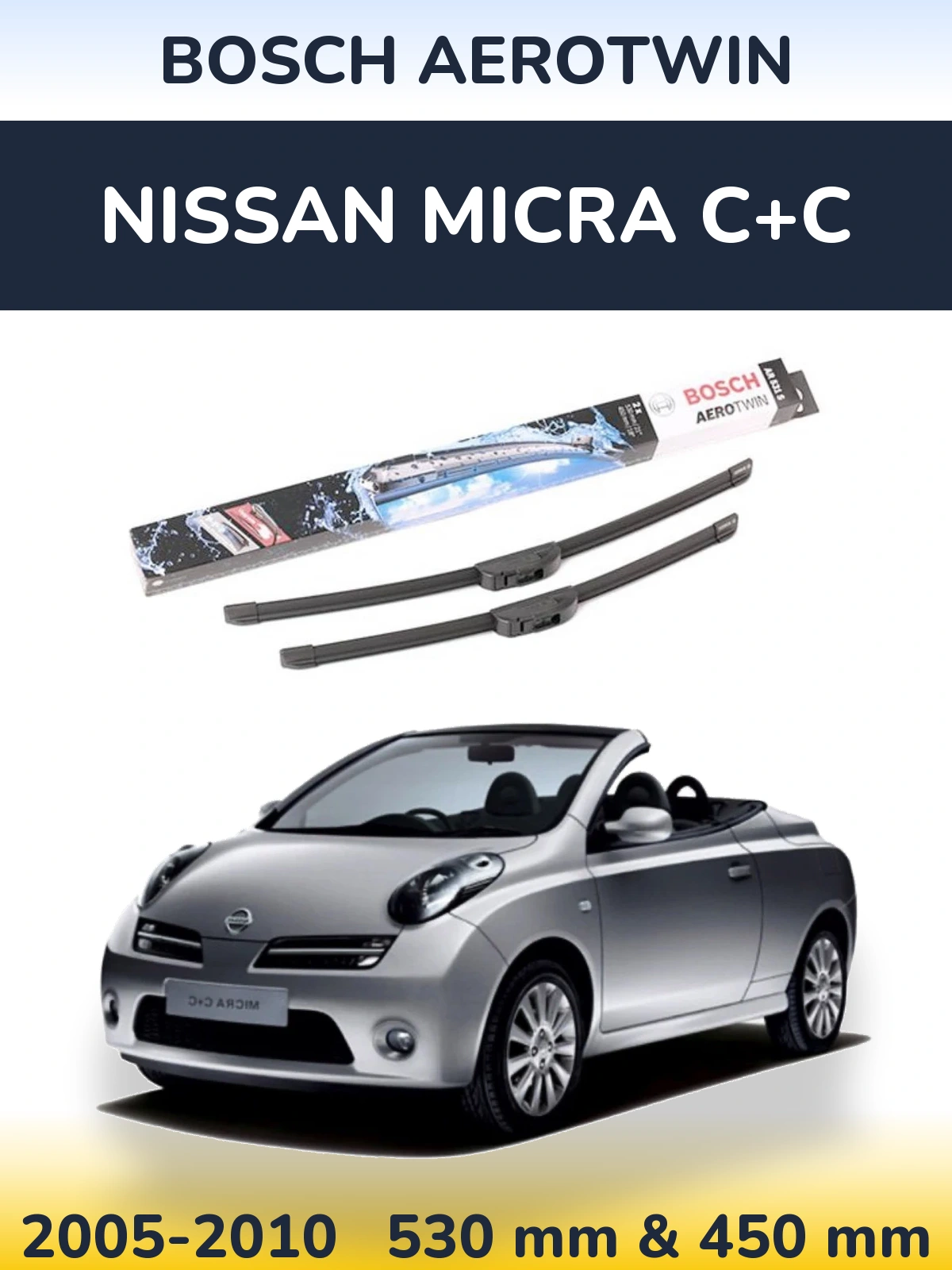 Komplet przednich wycieraczek BOSCH AeroTwin 530 & 450 mm do Nissan Micra C+C 2005-2010