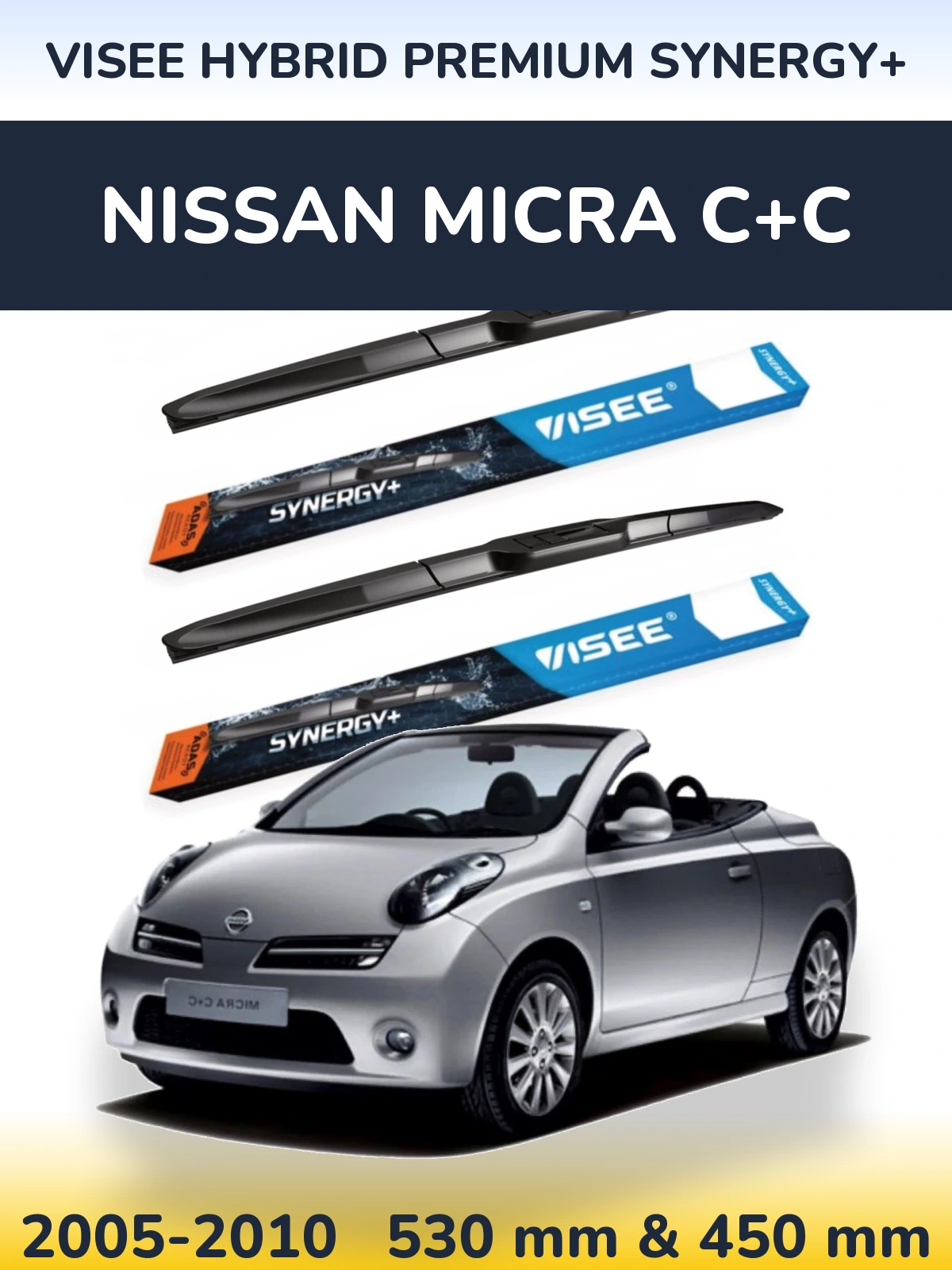 Front wiper blade set VISEE HYBRID PREMIUM SYNERGY+ 530 & 450 мм for Nissan Micra C+C 2005-2010