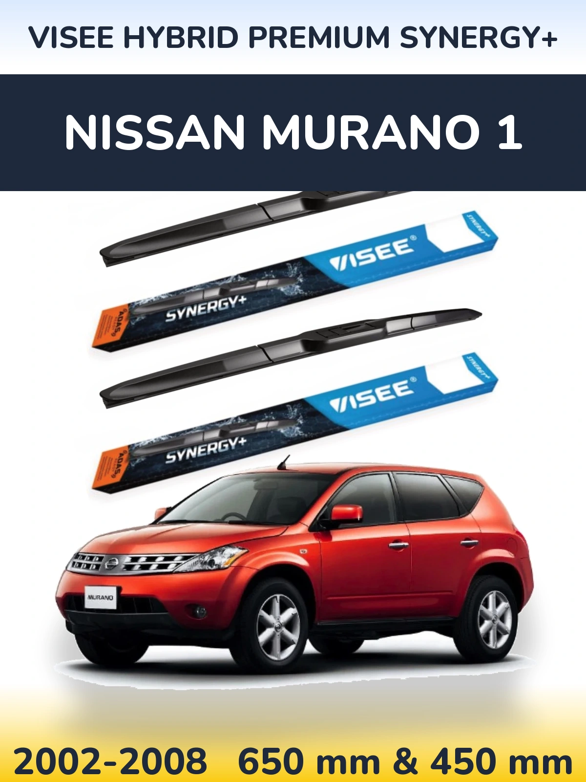 Комплект передних дворников VISEE HYBRID PREMIUM SYNERGY+ 650 & 450 мм для Nissan Murano 1 2002-2008