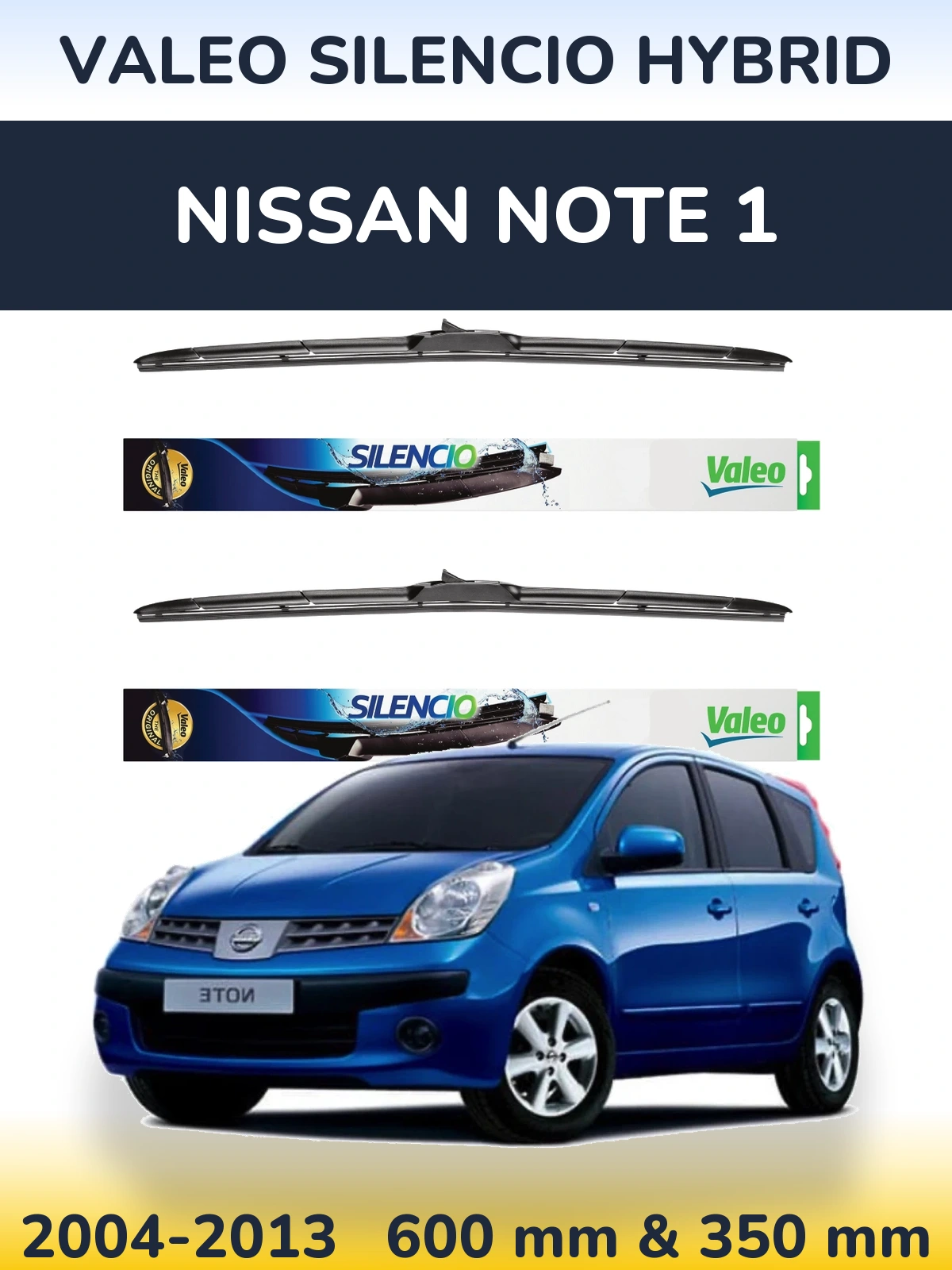 Комплект передних дворников Valeo Silencio Hybrid 600 & 350 мм для Nissan Note 1 2004-2013