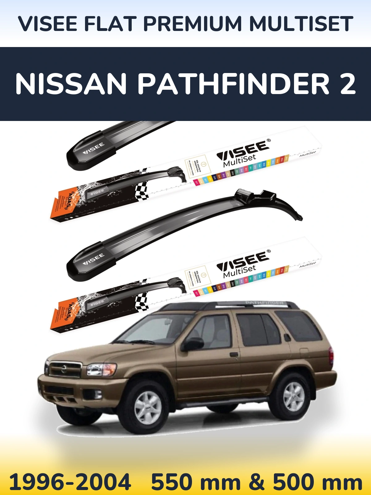 Front wiper blade set VISEE FLAT PREMIUM MultiSet 550 & 500 mm for Nissan Pathfinder 2 1996-2004