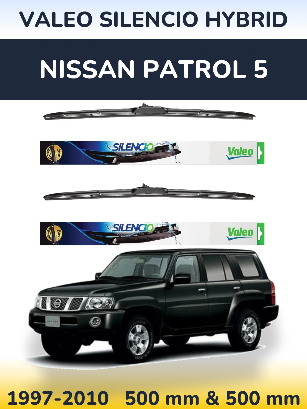 Комплект передних дворников Valeo Silencio Hybrid 500 & 500 мм для Nissan Patrol 5 1997-2010